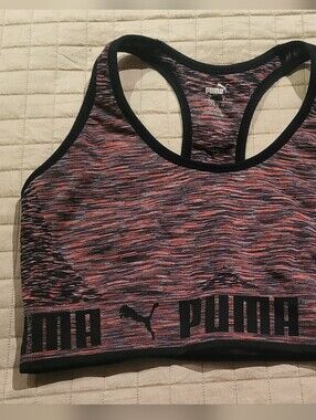 Puma Pink & Black Space-Dye Racerback Sports Bra